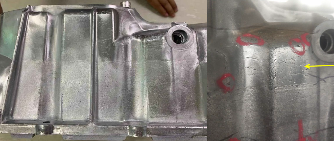 產(chǎn)品表面呈現(xiàn)缺料，裂紋缺陷